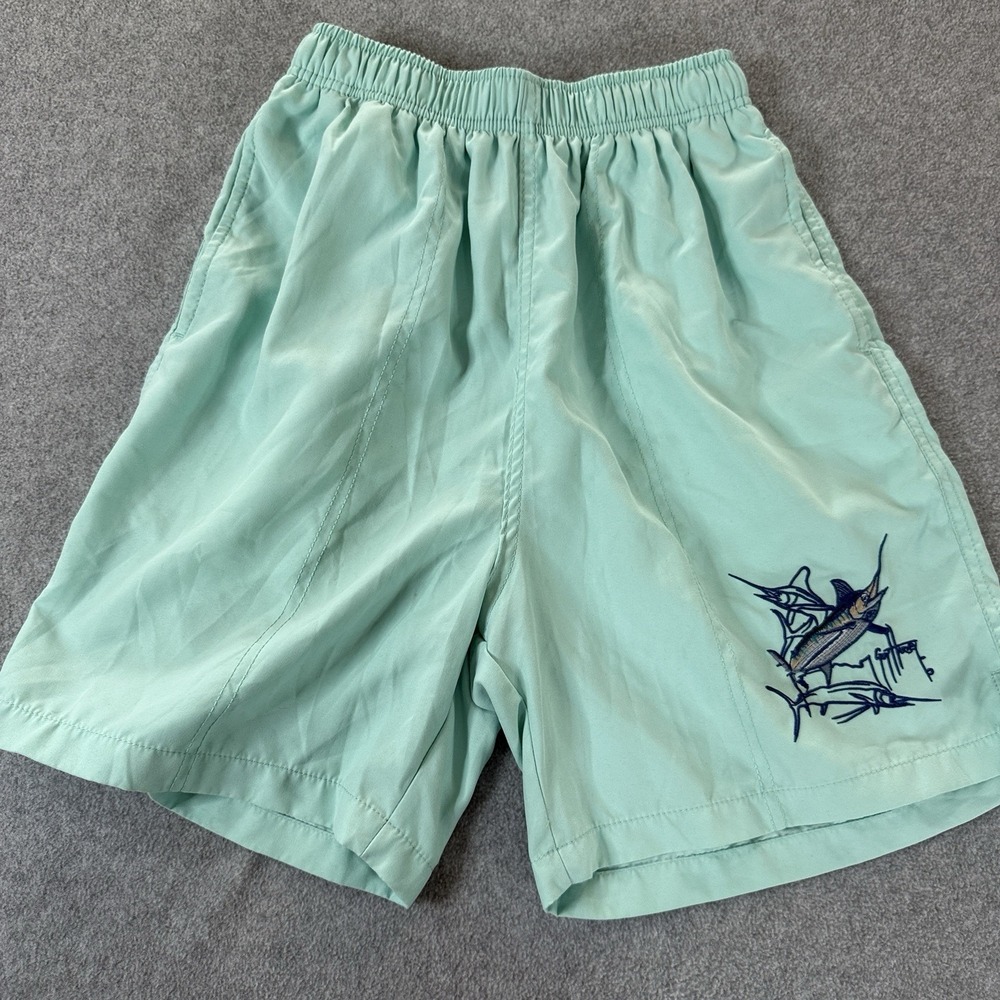 Guy Harvey Aftco Bluewater Mens Swim Trunks Small Aqua Fishing Shorts MarlinFLAW